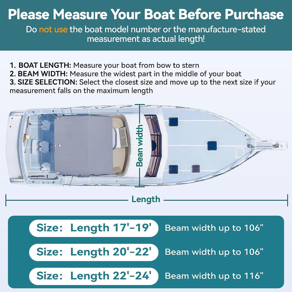 1200D Waterproof 5-Ply T-Top Boat Cover for 22-24ft Center Console Boats