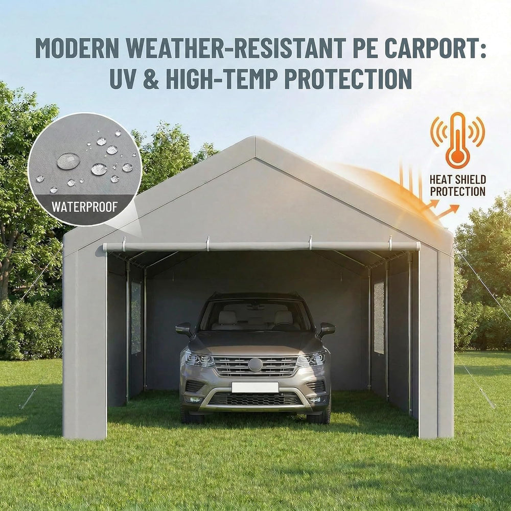 10x20 FT Heavy Duty Carport with Galvanized Frame，Gray