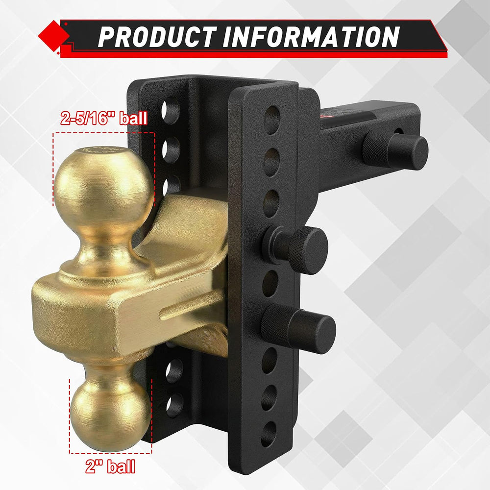 TYT Adjustable Trailer Hitch Ball Mount for 2-Inch Receiver, 14,000 lbs GTW