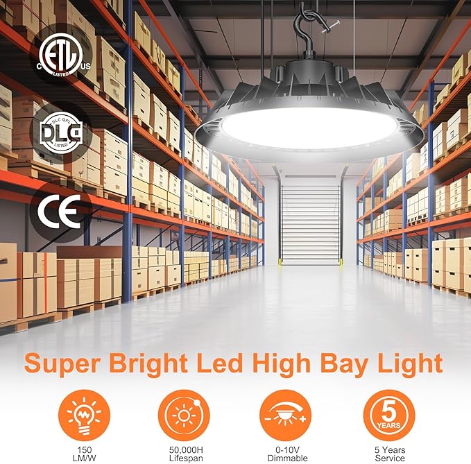 6Pack LED High Bay Lights, Super Bright 200W UFO High Bay LED Shop Lights