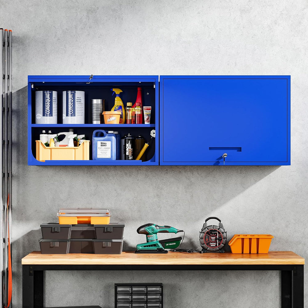 Yizosh Metal Garage Wall Cabinet with Doors and Shelves, Wall Mounted Metal S...