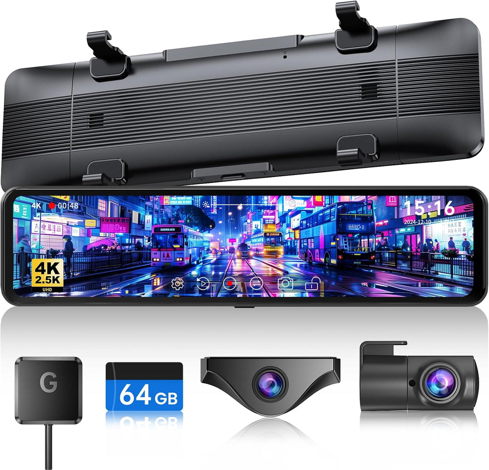 T860+ Mirror Dash Cam 4K Front and 2.5K Rear, Rear View Mirror Camera