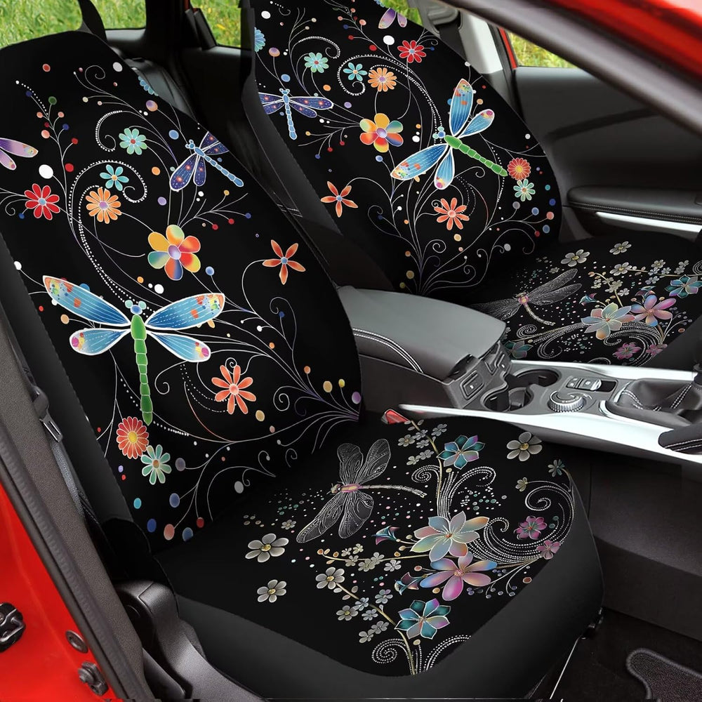 Dragonfly Floral Front Seat Covers, 2 Pack, Universal Fit