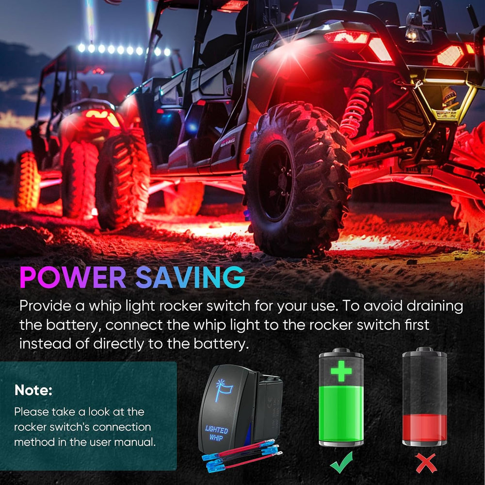 2PCS 3FT Whip Light and 4PCS Rock Light Combo Kit with Spring Base, Switch, A...