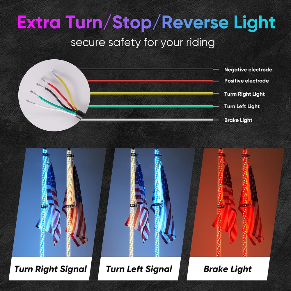 2PCS 3FT Whip Light and 4PCS Rock Light Combo Kit with Spring Base, Switch, A...