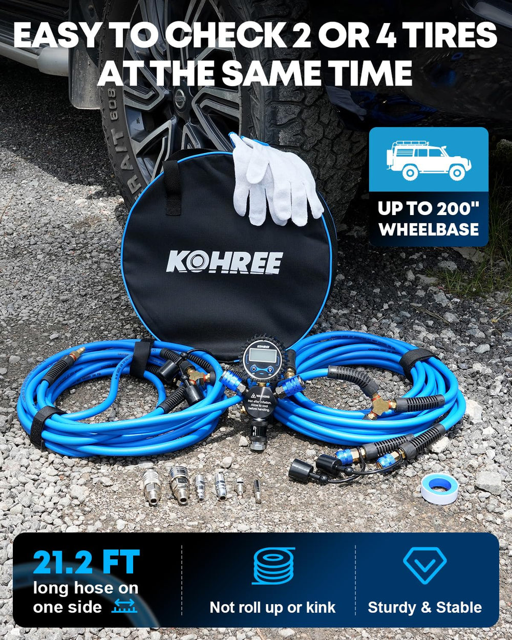 Kohree 4 Tire Inflation & Deflation System, Fast Air Up with Equal PSI