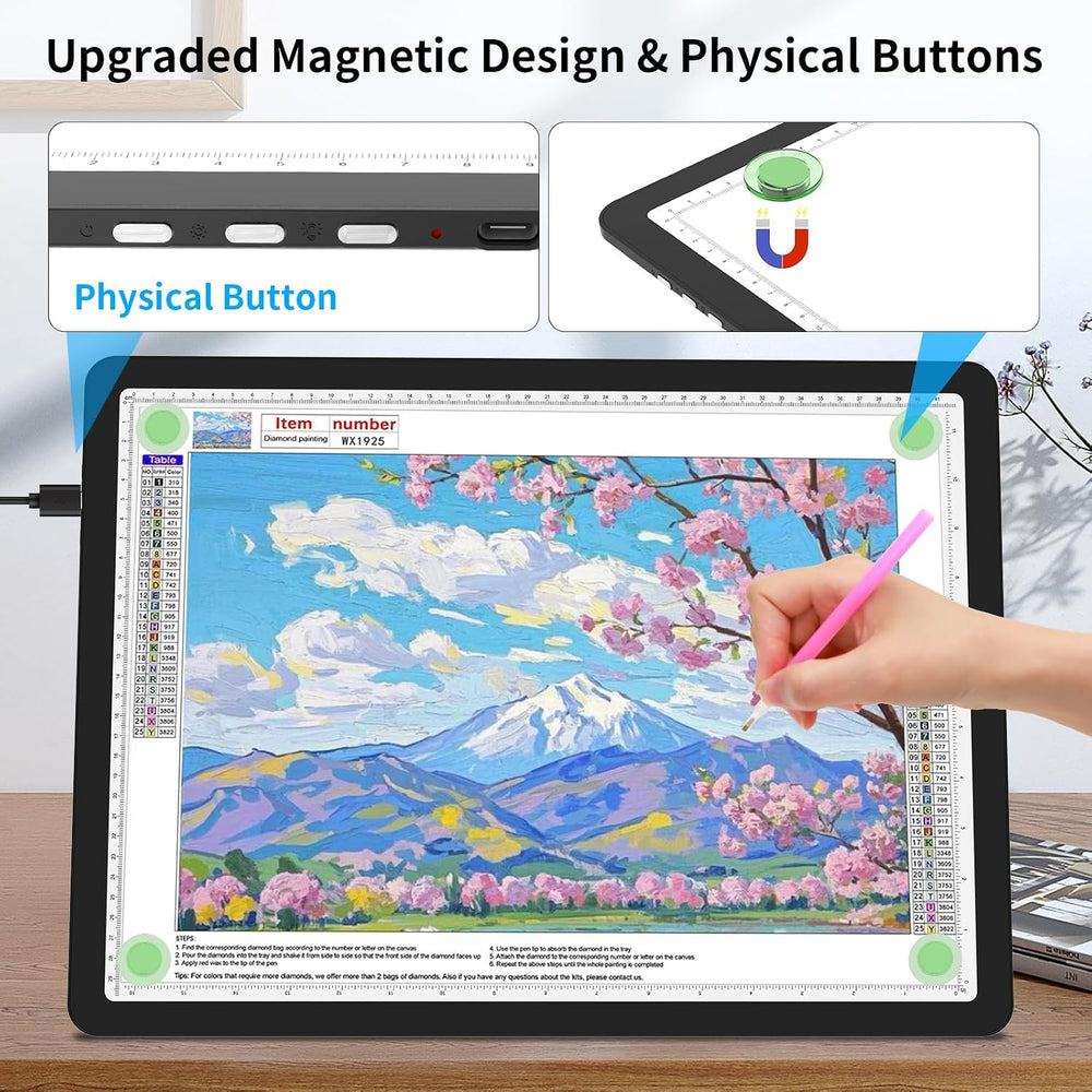 TOHETO A3 Light Board with Bag for Diamond Painting, Super Bright Magnetic Li...