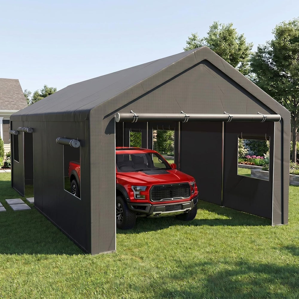 13x25 Heavy Duty Carport, Extra Length, Grey
