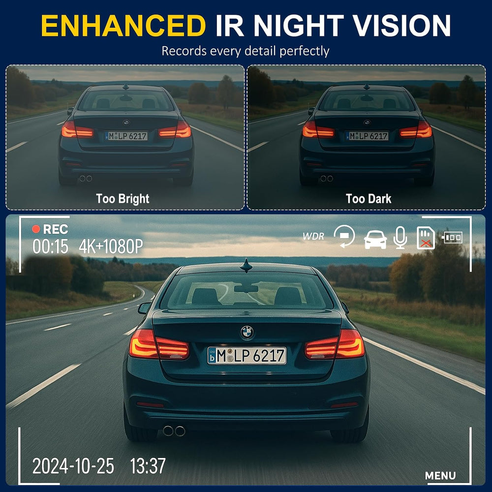 4K Dash Cam Front and Rear Inside,3.16" IPS,3 Channel Dash Cam for Car w...