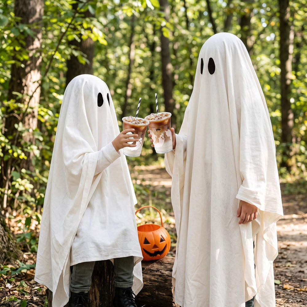 Jingmore 50 Set Halloween Ghost Lattes Plastic Cup 16 oz with Lid and Straw (...