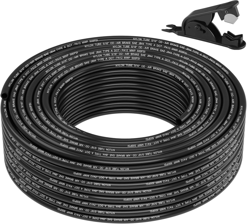 5/16" DOT Air Line, 100FT SAE J844 PA12 Nylon Air Tubing with Cutter