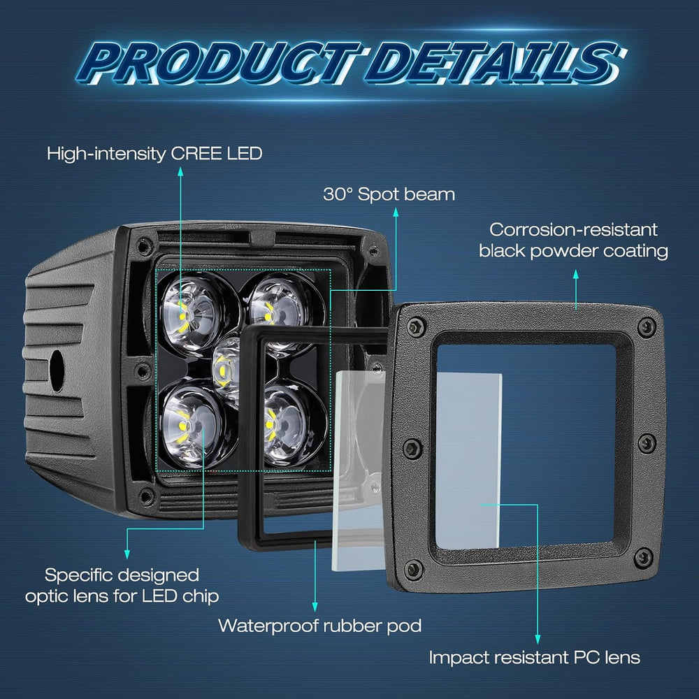 CREE LED Cubes, Niwaker 2Pcs 100W 3 Inch LED Pods Spot LED Work Light Off Roa...