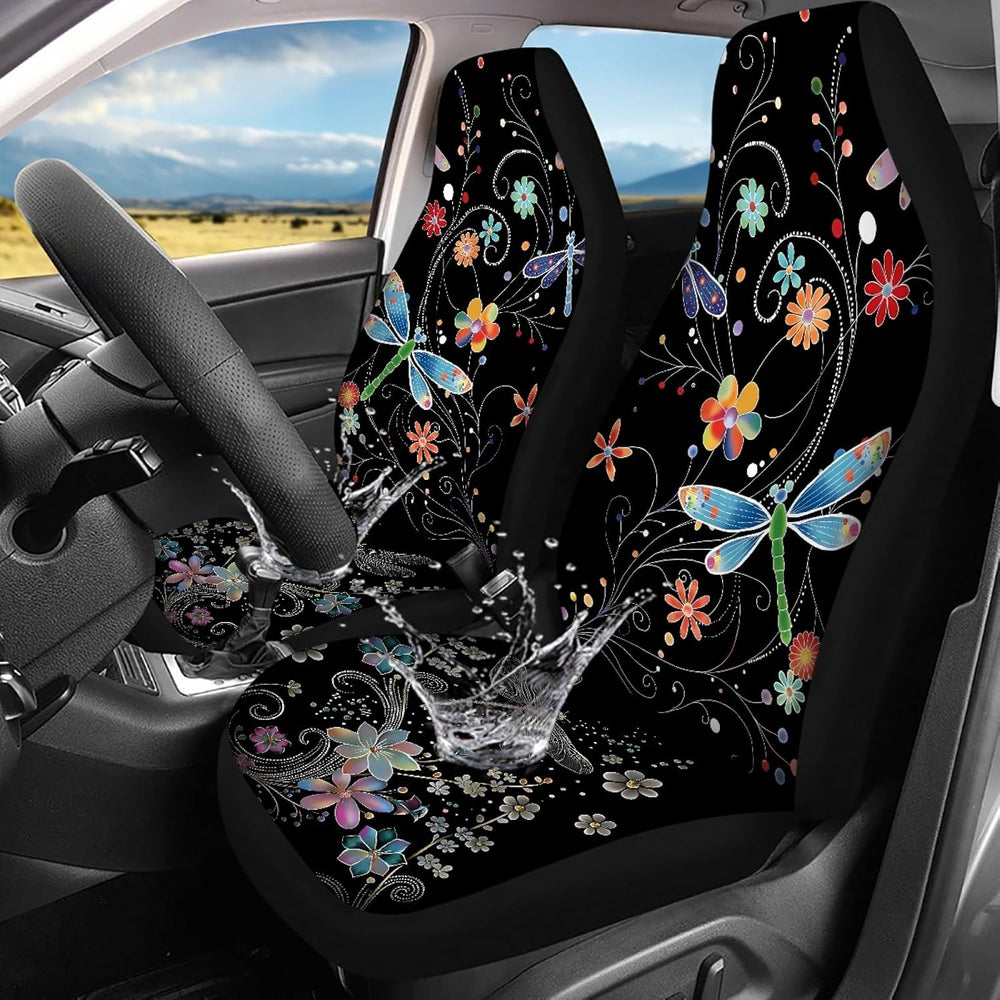 Dragonfly Floral Front Seat Covers, 2 Pack, Universal Fit