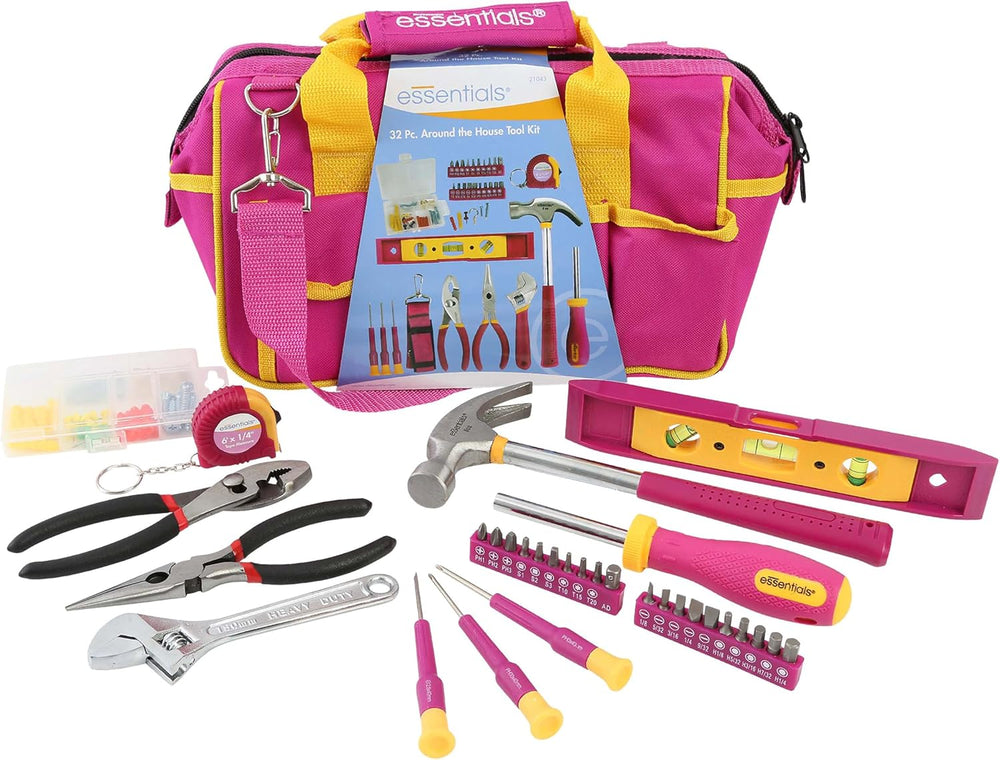 Pink Tool Set 32 Piece, Mini Tool Kit, Home Repair Tool Set with Hammer, Plie...