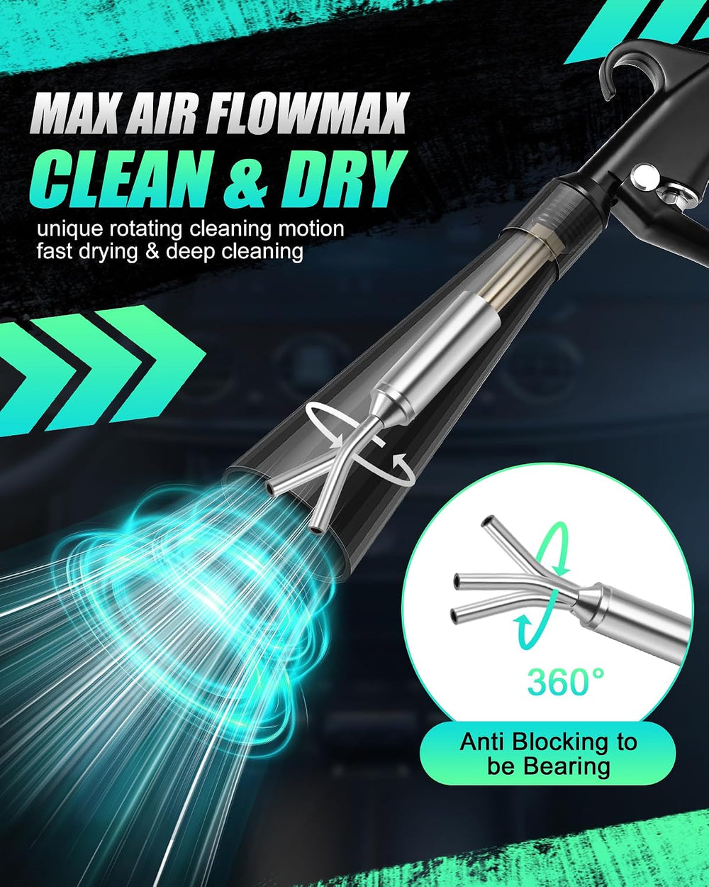 Kaitnax Car Cleaning Gun with 360° Nozzle & Dust Brush | High Pressure Ai...