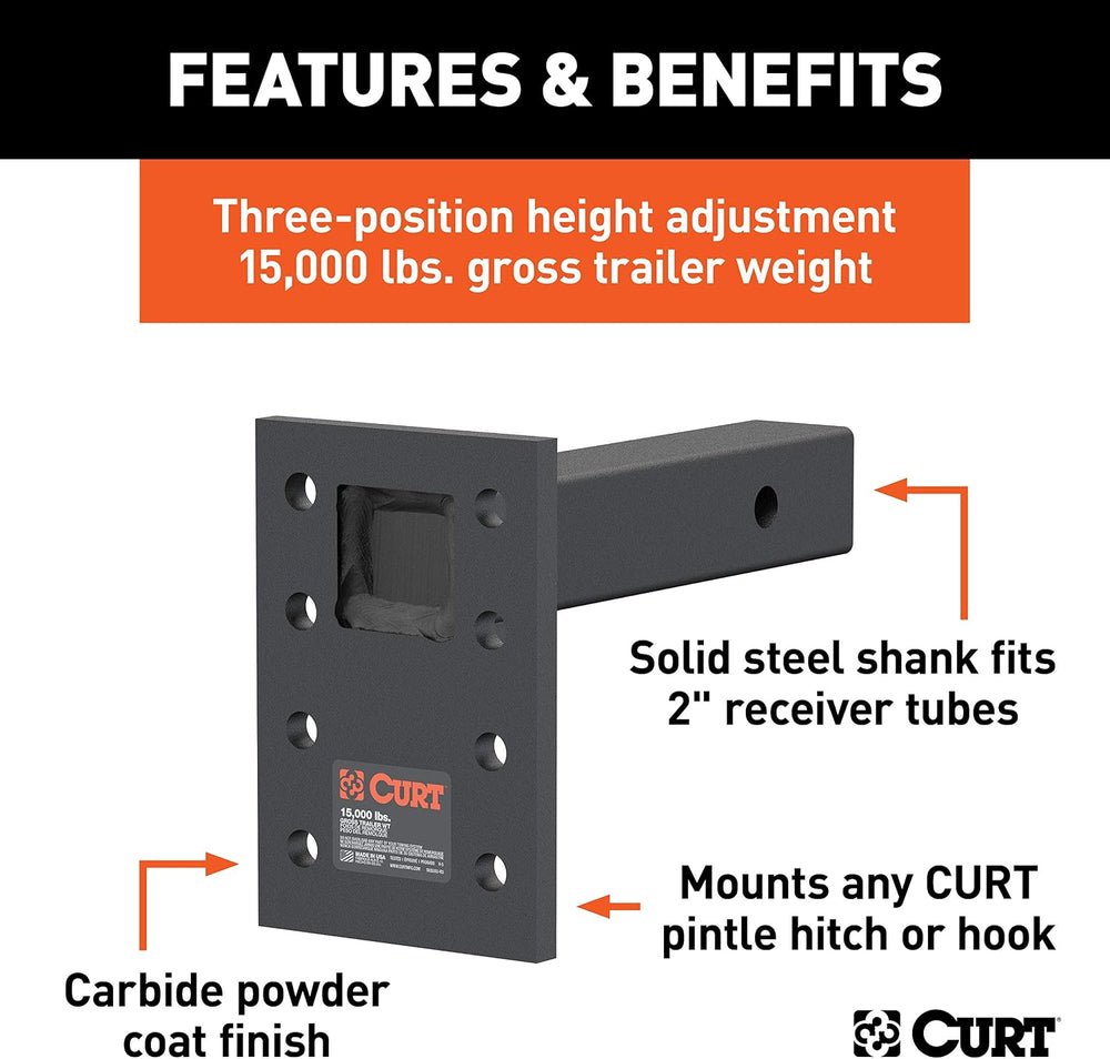 CURT 48325 Adjustable Pintle Mount for 2-Inch Hitch Receiver, 15,000 lbs., 6-...