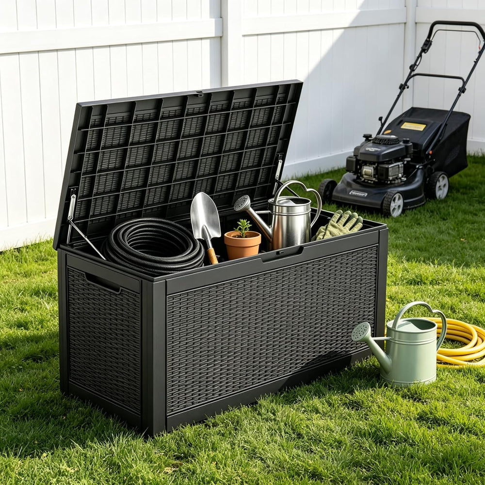 140 Gal Outdoor Storage Box Waterproof Lockable,Deck Box,Gas Lift,Black