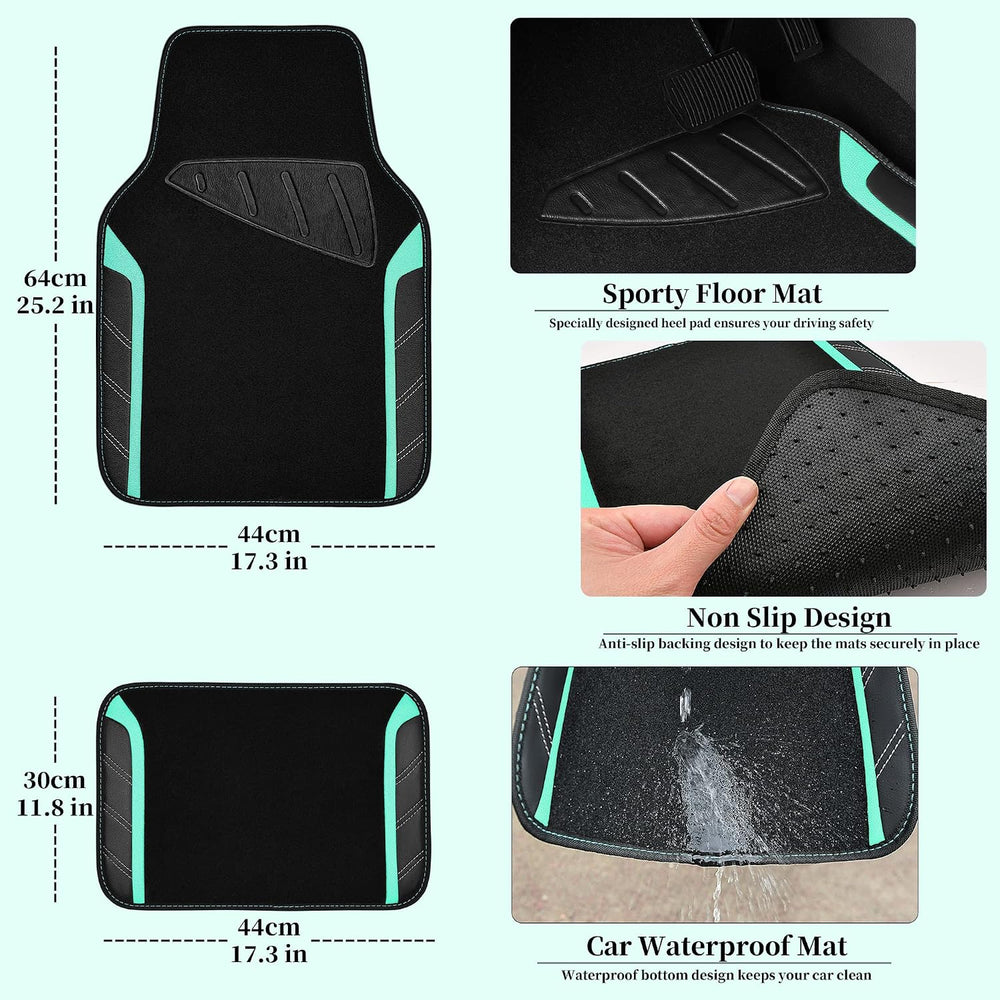 CAR PASS Leather Steering Wheel Cover and Waterproof Car Floor Mats,Microfibe...