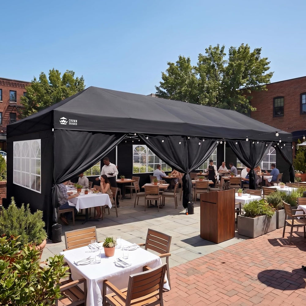 CROWN SHADES 10X30 Pop Up Canopy Tent with Sidewalls, Instant Setup, Black