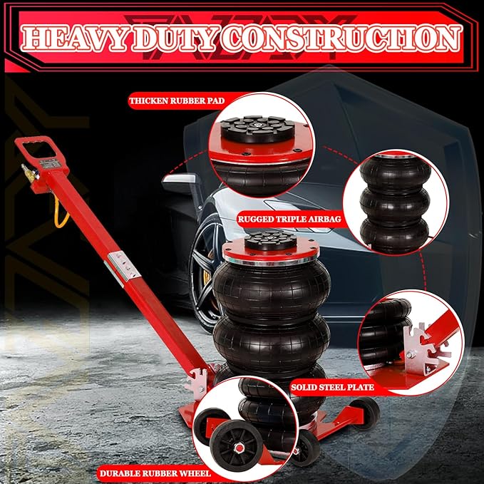 5T Triple Bag Air Jack 11000lbs Pneumatic Jack 3s Fast Lift Up 16in Airbag Jack
