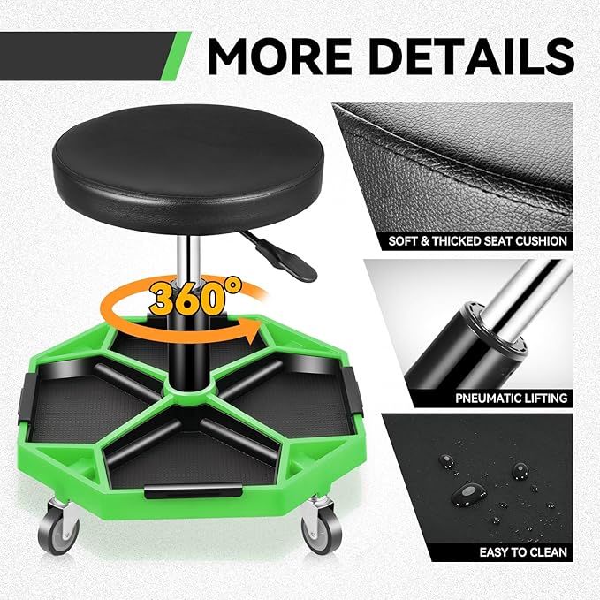 Auto Dynasty Mechanic Stool, Adjustable Rolling Pneumatic Creeper Garage Shop