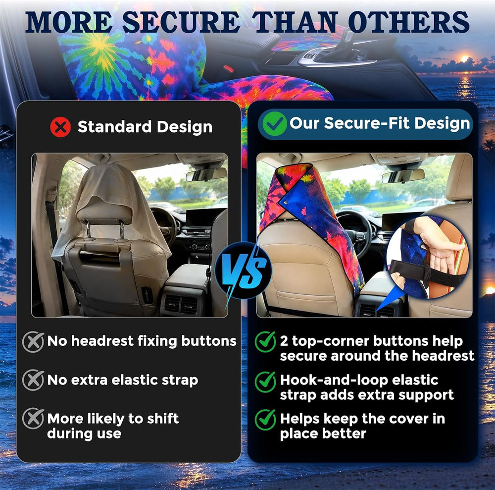 Chenille Car Seat Cover Towel, 2-Pack, Blue Pink Tie-Dye