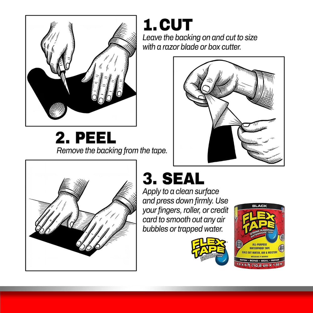 Flex Tape Strong Rubberized Waterproof Tape, Black, 4 in x 5 ft, 2-Pack
