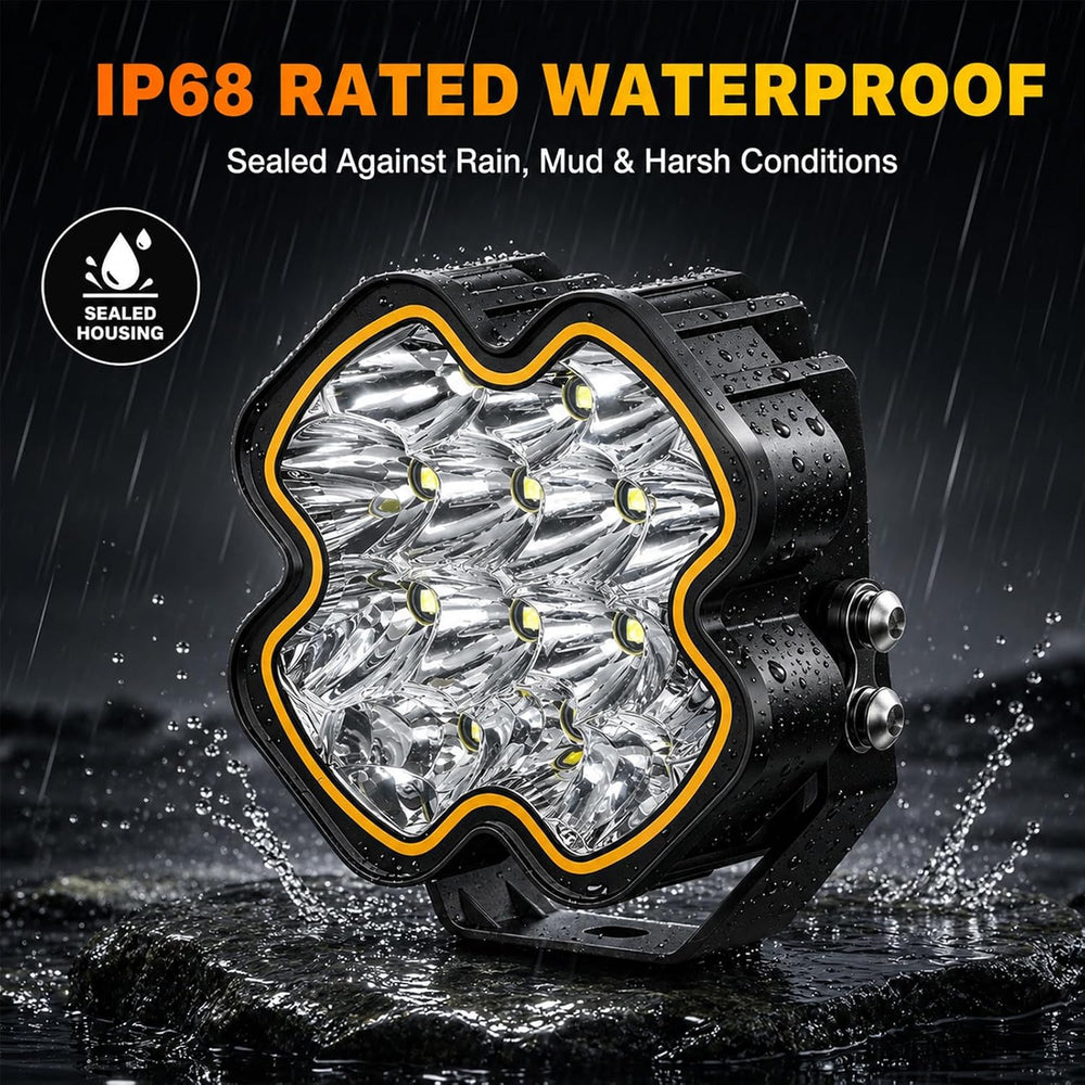 4 Inch LED Pod Lights, Spot Flood Combo Ditch Lights with Amber DRL