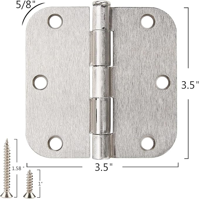 30 Pack Rounded Brushed Nickel Door Hinges 3.5 Inch 5/8" Radius 3 1/2&qu...