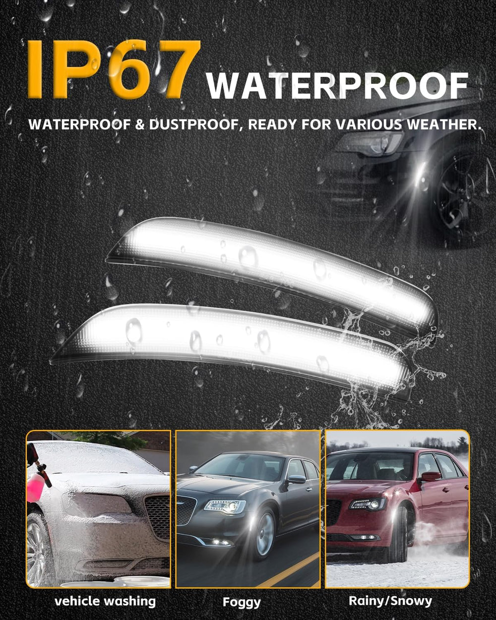 4 PCS LED Side Marker Light Kits for Chrysler 300 2015-2024, Full LED Strip W...