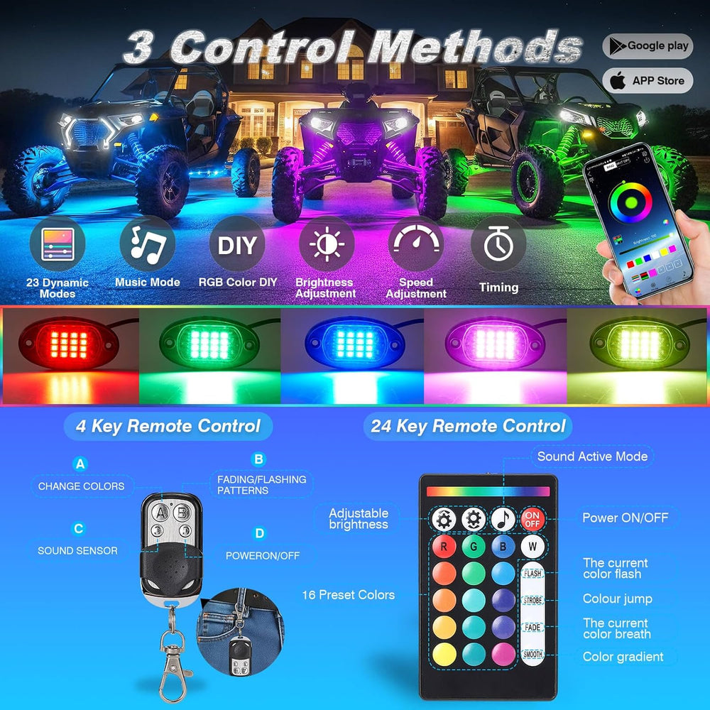 4Pods RGB LED Rock Lights Multicolor Underglow Accent Light Kit 12V