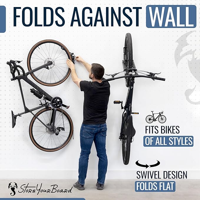 StoreYourBoard Bike Swivel Rack – Wall Mounted Garage Bike Storage, Vertical