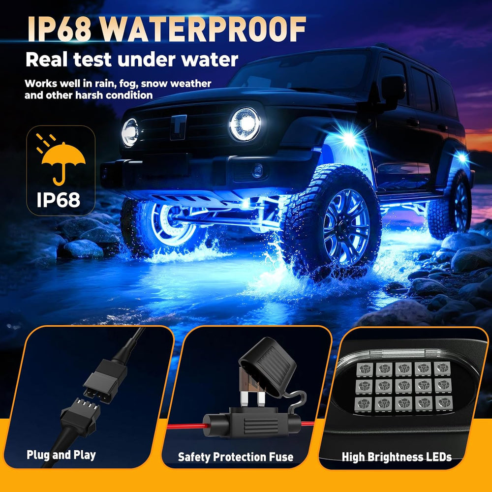 LED RGB Rock Lights for Trucks 14 pods with APP Control Underglow (10 pods)