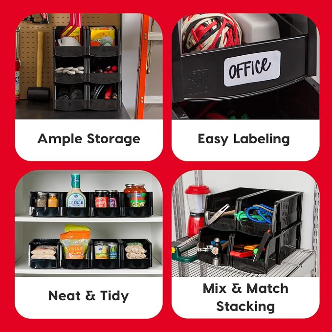 IRIS USA Plastic Shelf Bins Stackable Open Front Storage Bins Plastic Hanging...