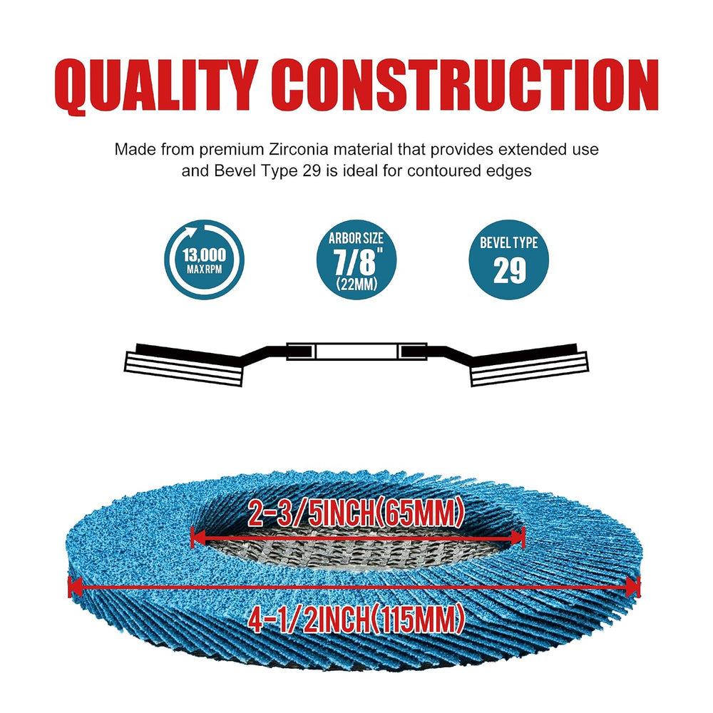 EZARC Zirconia Flap Discs 80 Grit, 4-1/2 x 7/8-Inch, Type 29, 50-Pack