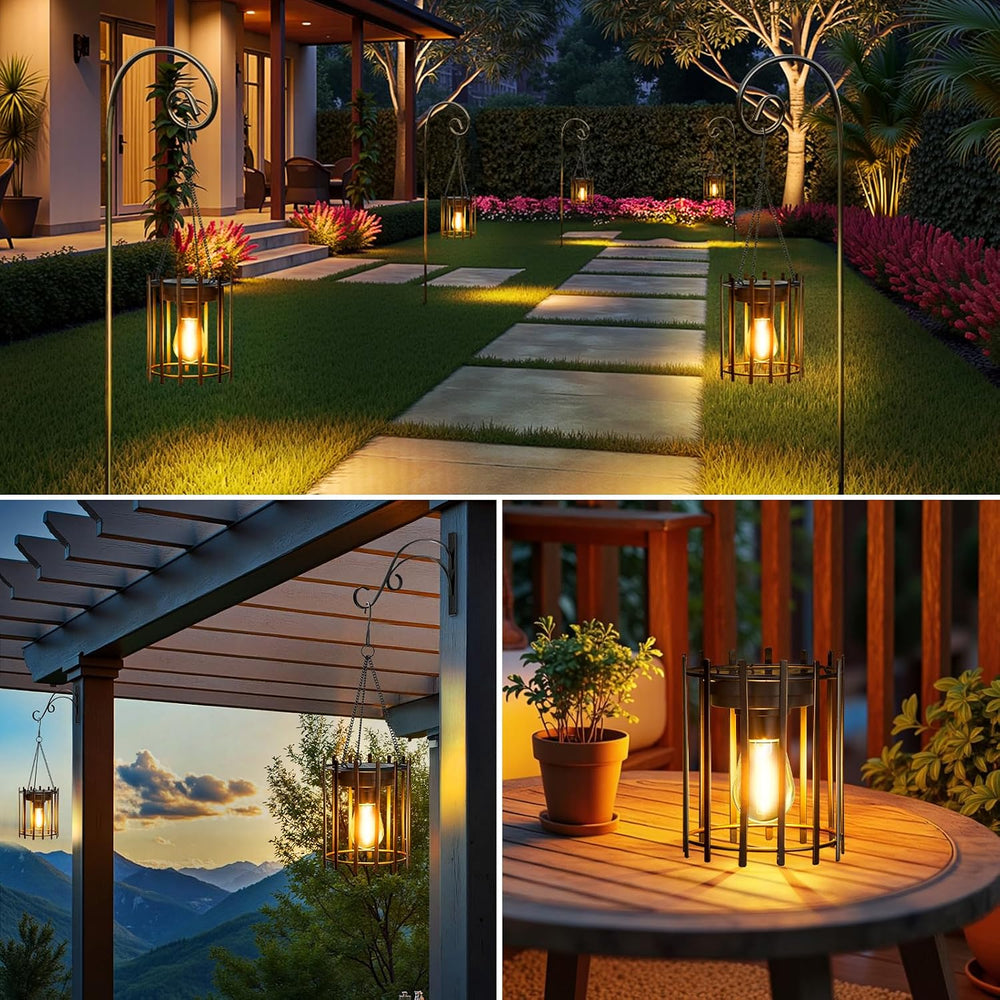 KOOPER Hanging Solar Lanterns Outdoor 2 Pack, Metal Waterproof Solar Lights