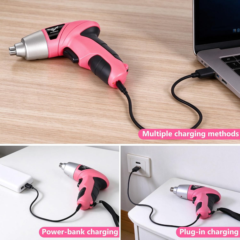 Pink 3.6V USB Cordless Electric Screwdriver & Household Tool Kit