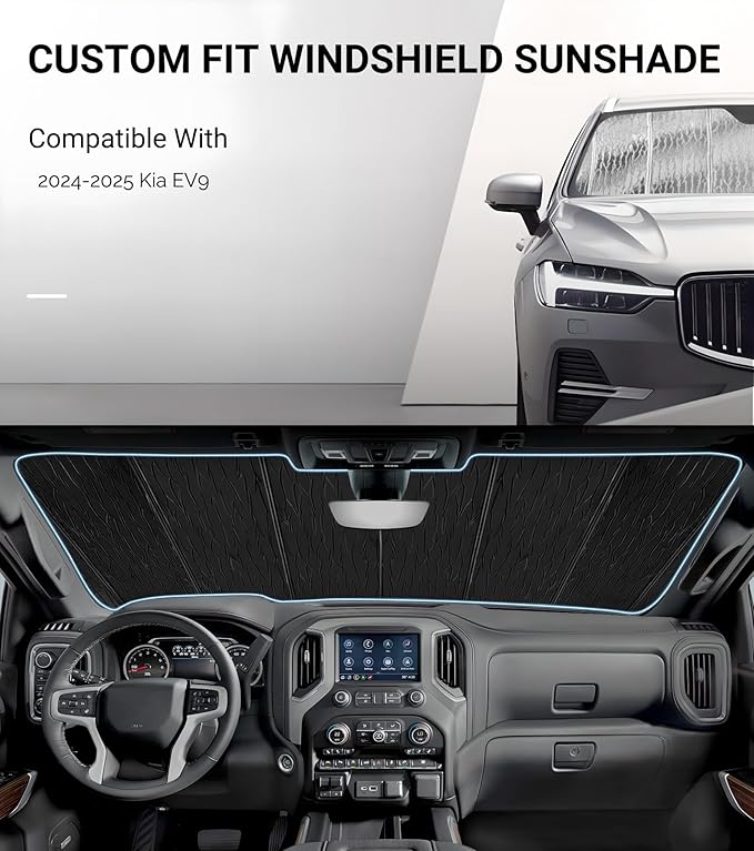 Windshield Sun Shade for Kia EV9 2024-2025, Front Window Sunshade Shield