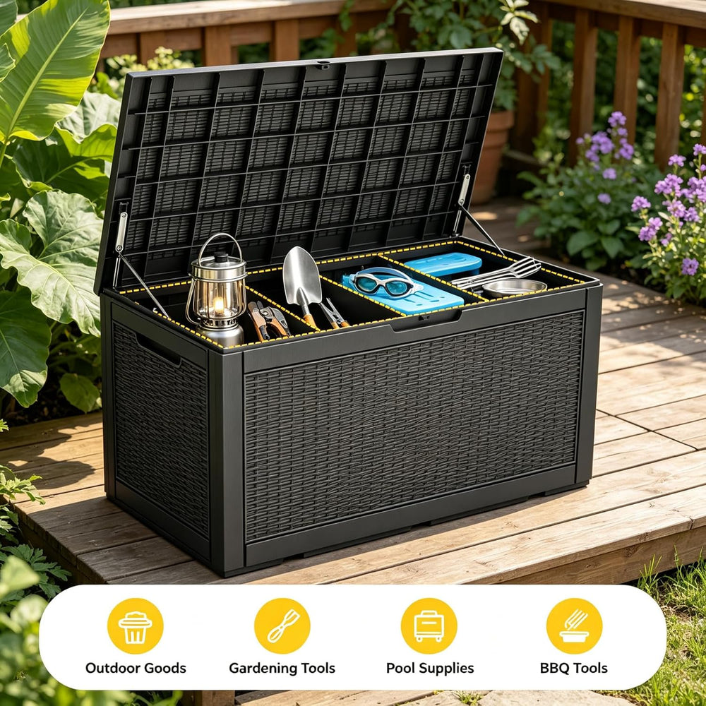 140 Gal Outdoor Storage Box Waterproof Lockable,Deck Box,Gas Lift,Black