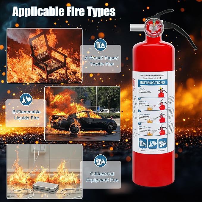 4 Pack ABC Dry Chemical Fire Extinguishers, 2.5 lb 1A:10B:C Rating