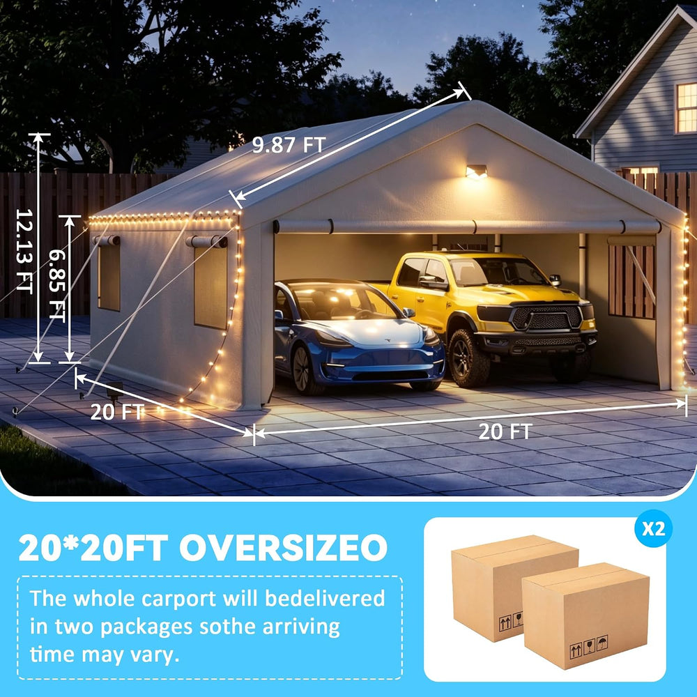 20X20 FT Carports Heavy Duty,2 Car Carports with Side Doors