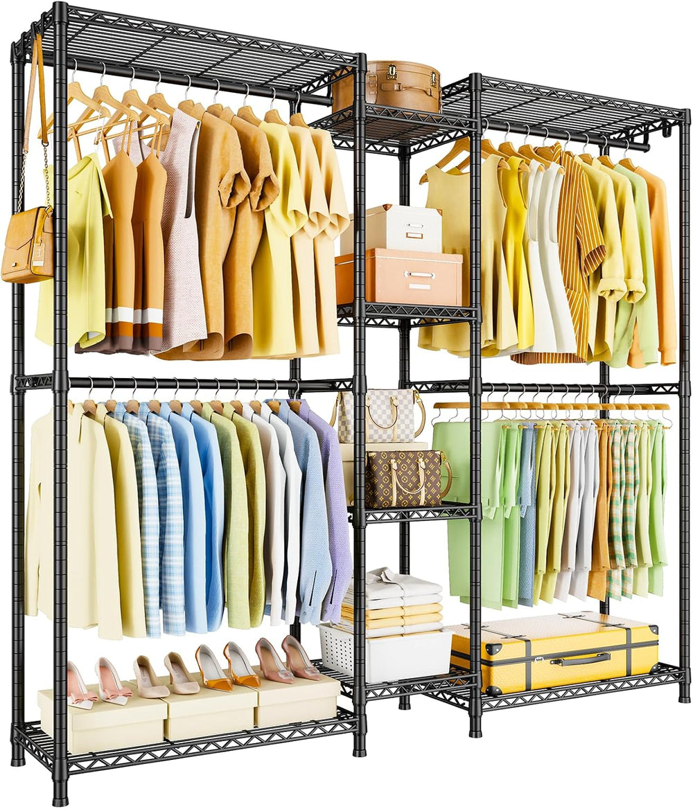 Ulif E4 Clothes Rack, Heavy-Duty Garment Rack Can Be L-Shaped Closet, Black