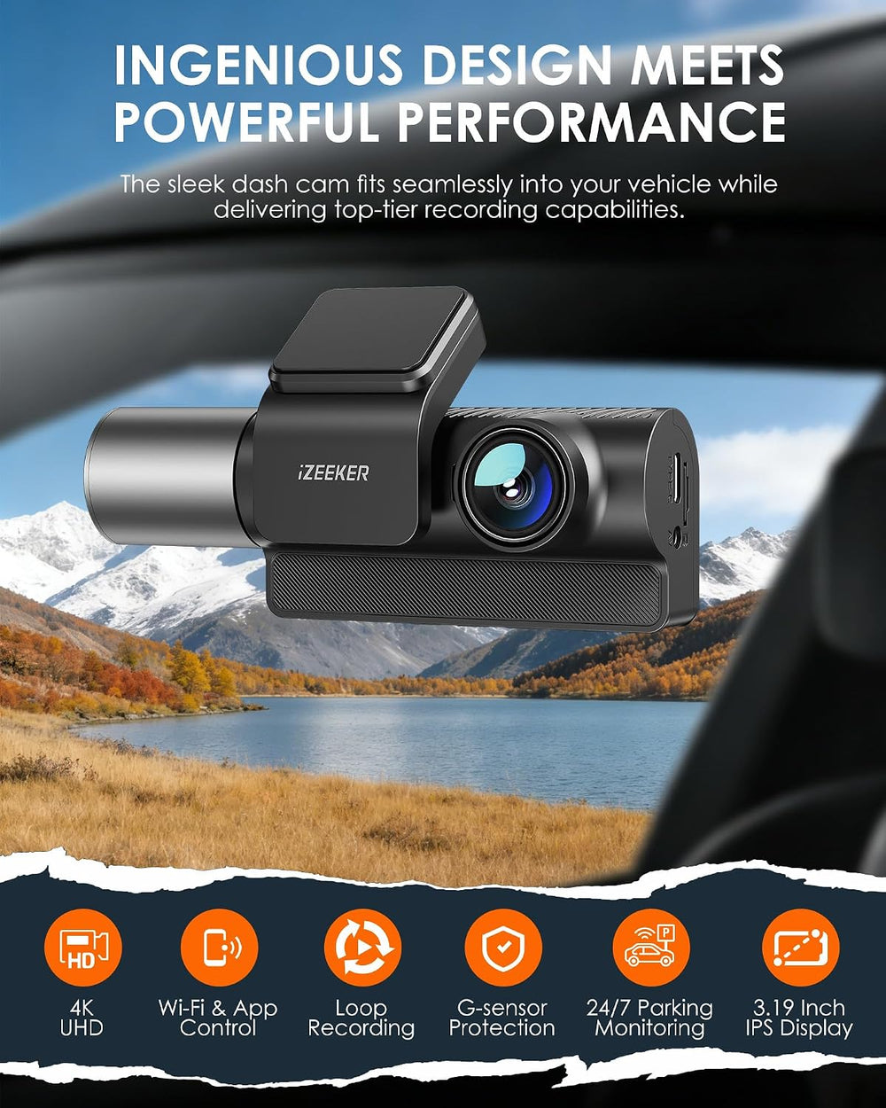 iZEEKER 4K Dash Cam Front and Rear Inside, 3 Channel Dash Camera for Cars