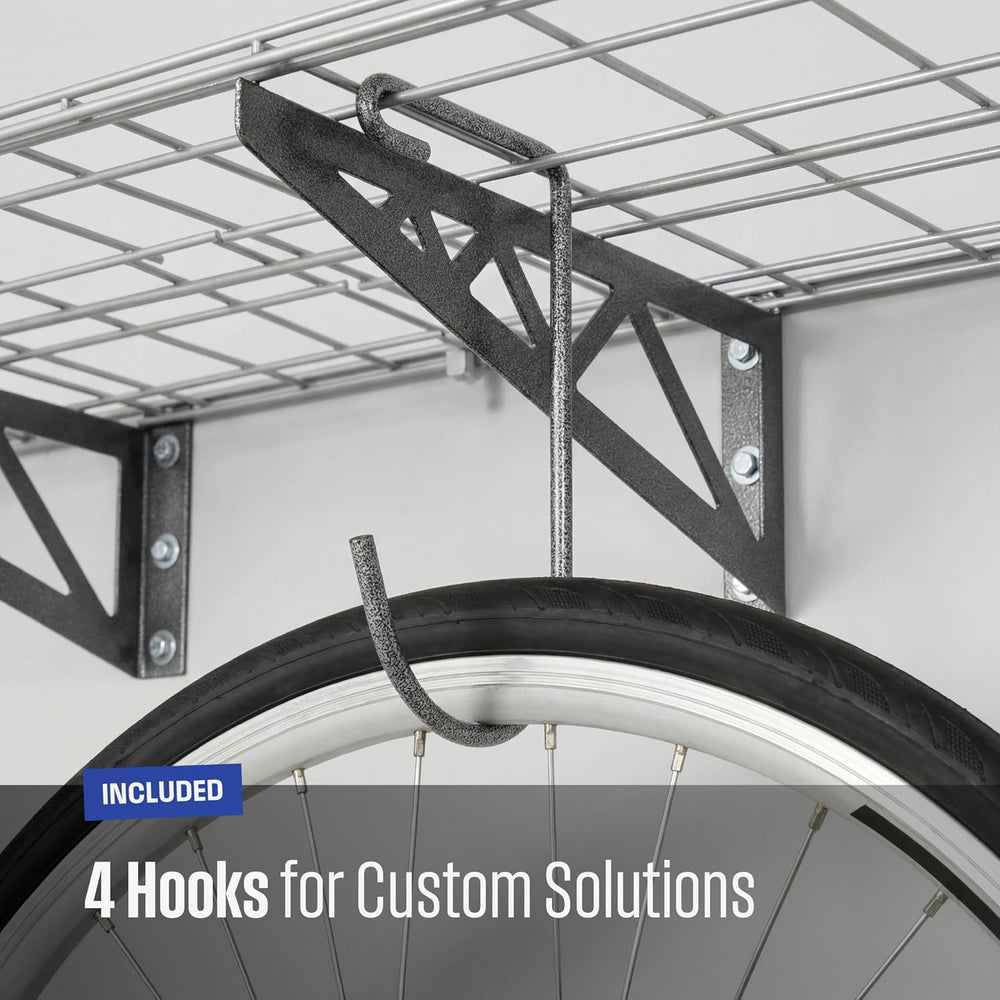 SafeRacks 2-Pack 18x48 Steel Garage Wall Shelf with Hooks, Hammertone