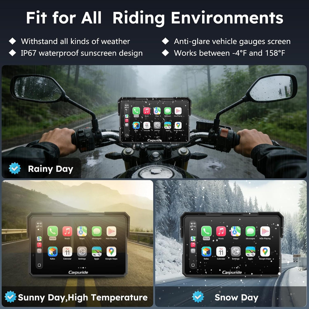 Carpuride W702 Plus 7" Motorcycle CarPlay Android Auto Android 14 Dash Cam