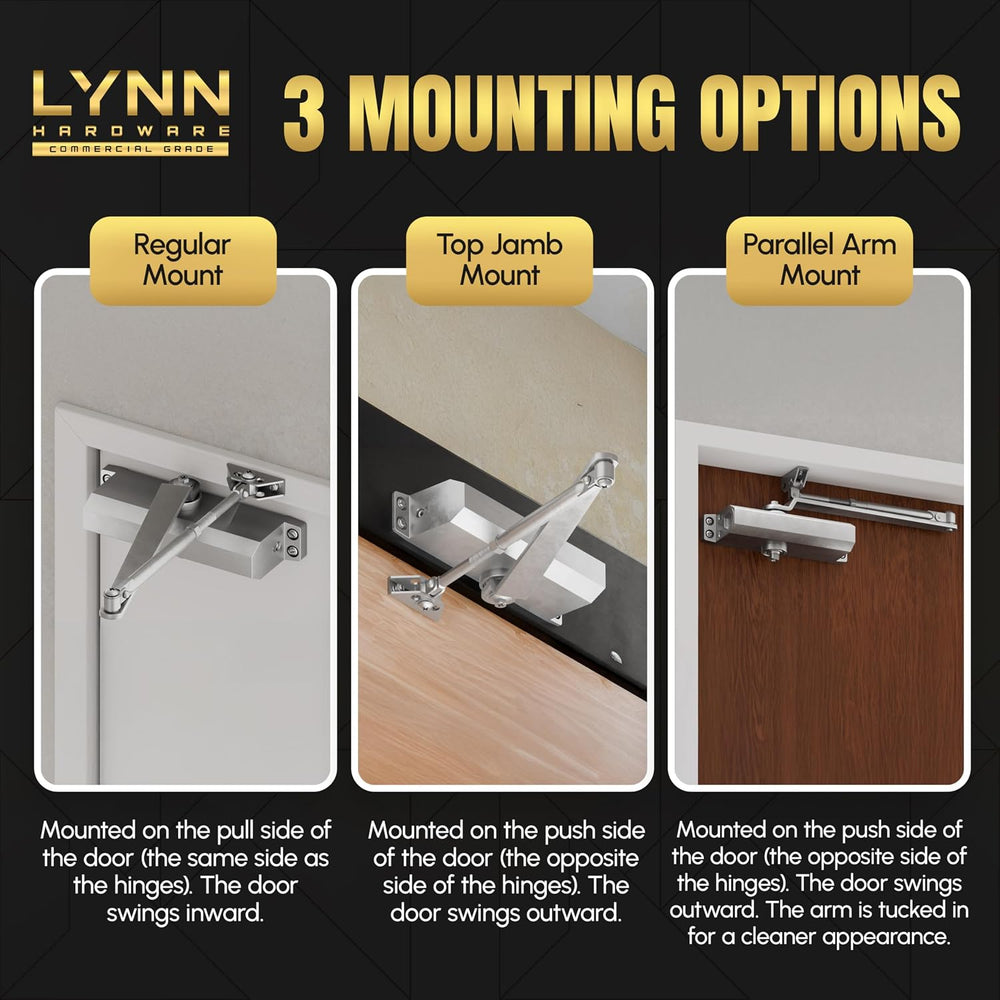 LYNN HARDWARE Medium Duty Automatic Door Closer - Durable Cast Aluminum