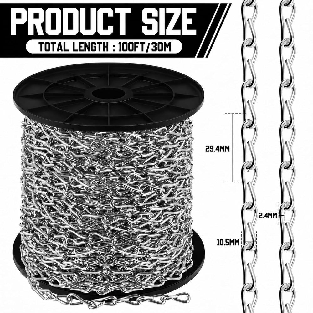 Yaocom 100ft Silver Hanging Jack Chain with 10 Pcs S Hooks, 2.4mm