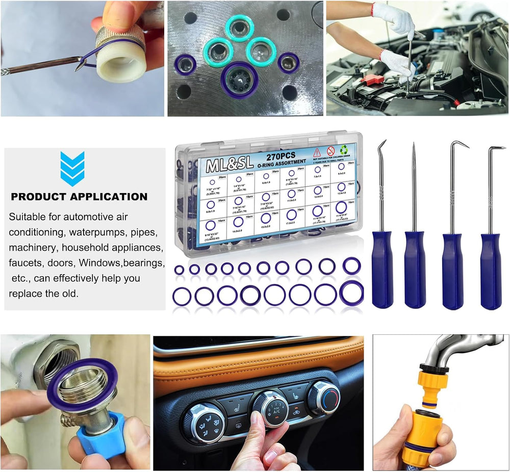 Car A/C Repair Kit, 270PCS Rubber O-Ring Seal Kit + 40PCS Car Air Conditioner...