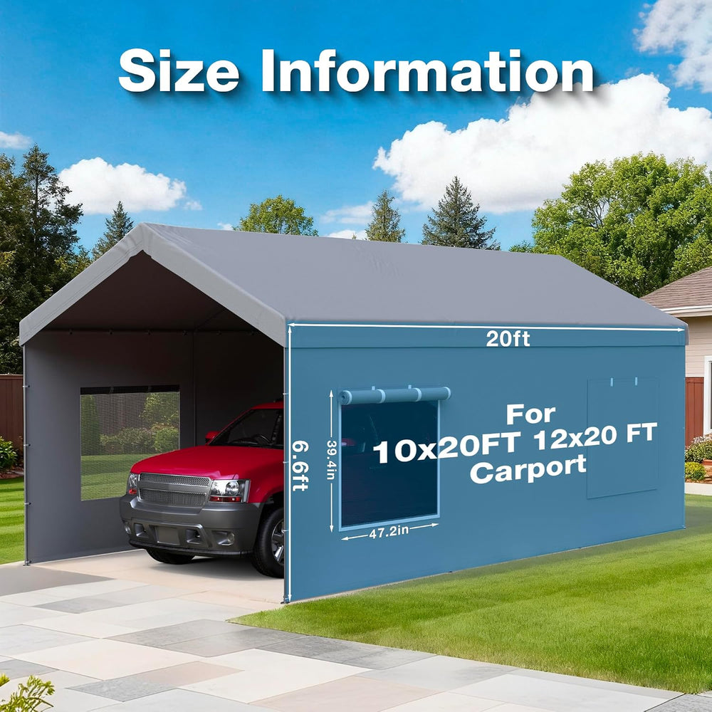 Window Sidewalls for 10x20/12x20/20x20 FT Carport, 1 Pack, No Frame, Grey