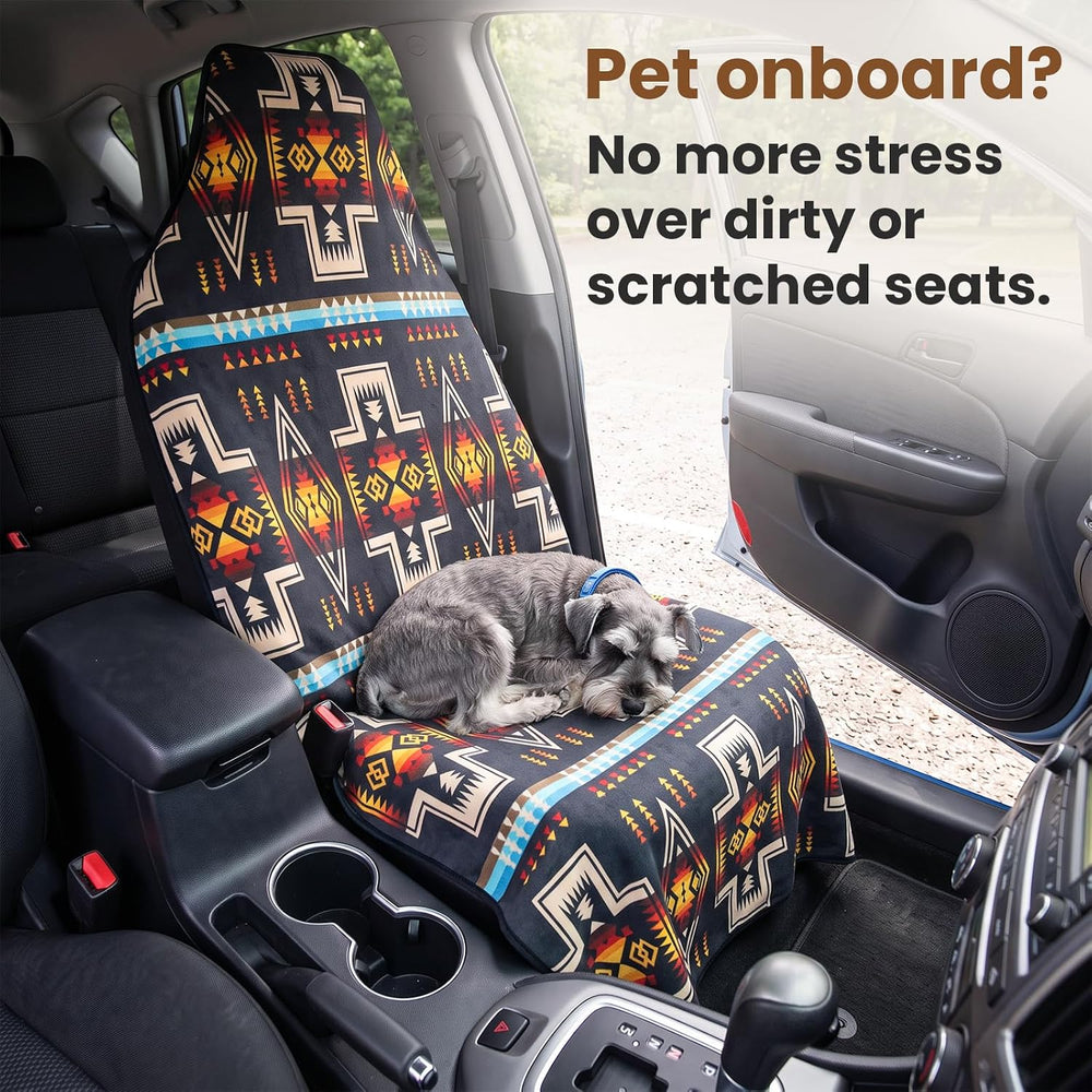 Car Seat Cover Towel for Front Seats Non-Slip with Headrest Pocket & Strap